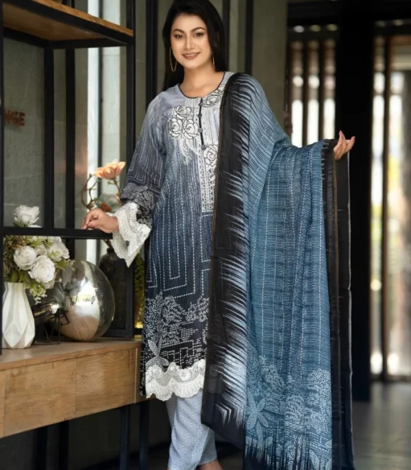 Blue Rose Embroidery Salwar Kameez Set – (Style-6734)
