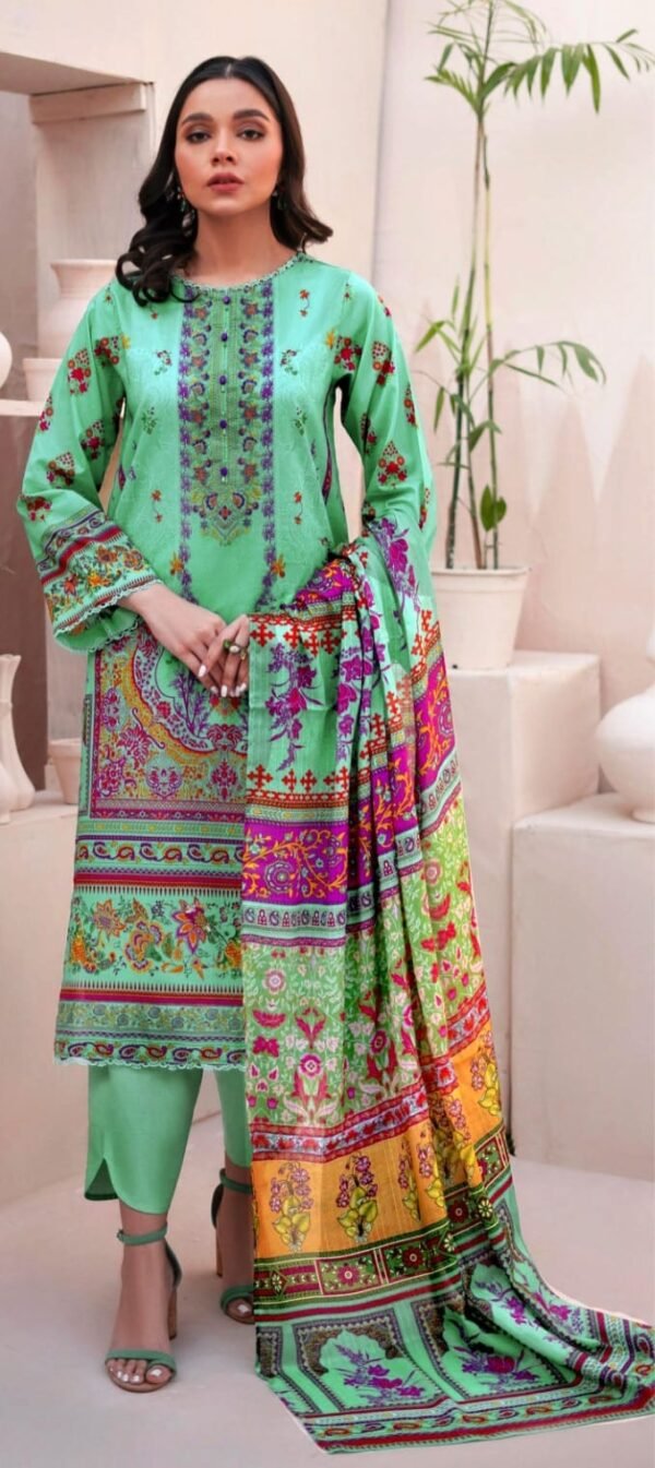 Fresh Mint Floral Printed Lawn Unstitched Salwar Kameez _Style(5348)