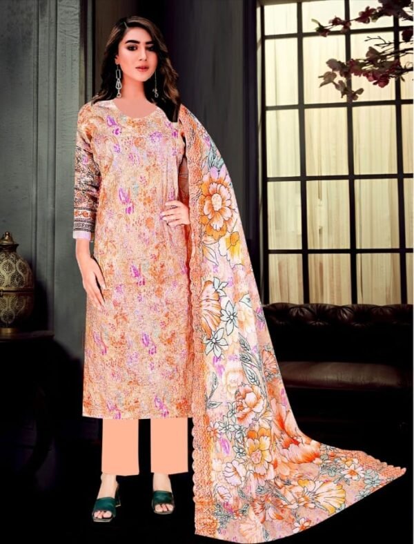Peach Blossom Printed Lawn Unstitched Salwar Kameez _Style(5658)