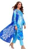 Royal Blue Floral Embroidered Digital Printed Unstitched Lawn 3 Piece Suit_Style(F-5722) - Image 2