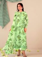 Lime Green Floral Printed Unstitched Salwar Kameez _Style(5804)