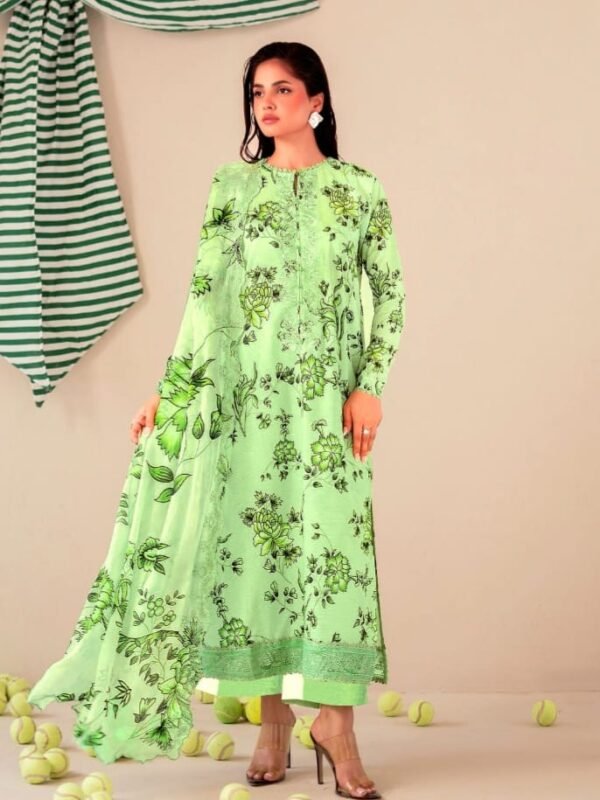 Lime Green Floral Printed Unstitched Salwar Kameez _Style(5804)