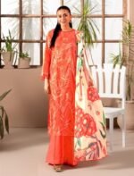 Coral Orange Unstitched Salwar Kameez – Premium Printed Lawn 3 Piece_Style(5805)