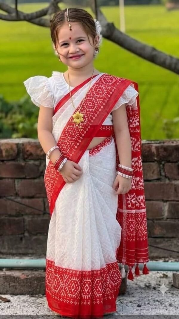 বৈশাখী প্রিয়া -লাল সাদা রেডিমেড বেবি শাড়ি