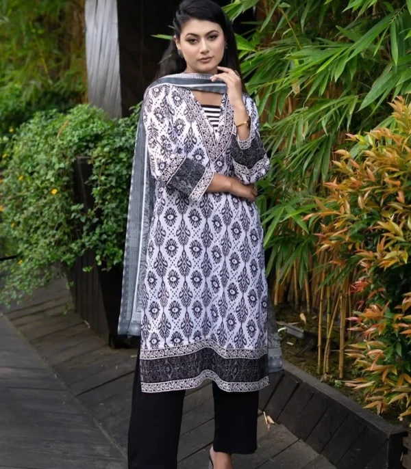 Noyona Salwar Kameez: Premium Monochrome 3-Piece Ensemble- (Style-6683)