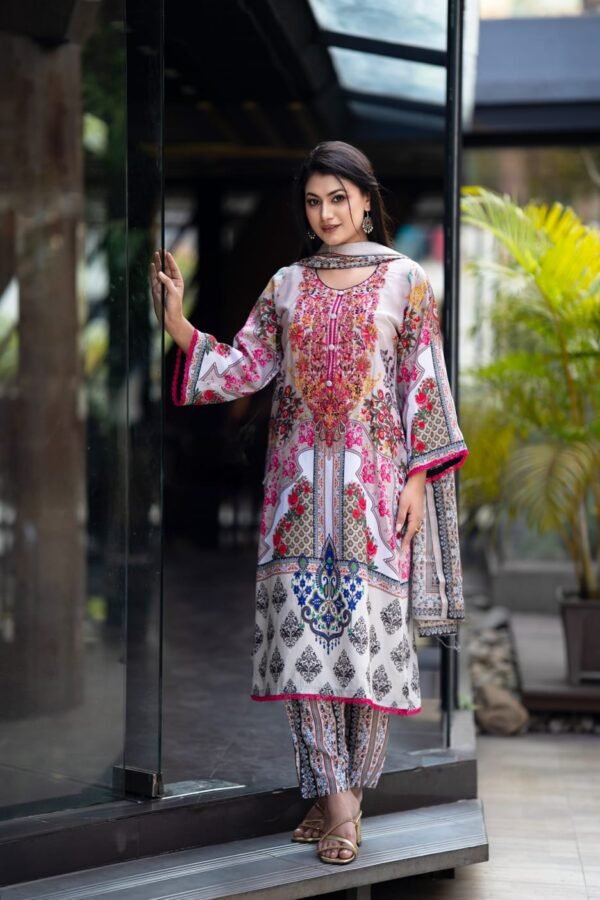 Latika Embroidered Cotton Salwar Kameez Set – With Lace & Premium Reon Fabric- (Style-6701)