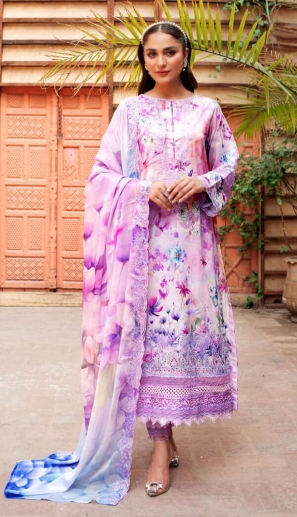 Premium Lilac Digital Printed Embroidered Unstitched Salwar Kameez