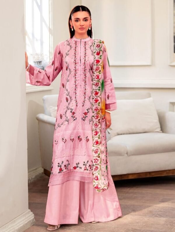 Blush Pink Floral Embroidered Unstitched Lawn 3 Piece Suit_Style(F-5711)