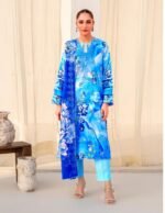 Royal Blue Floral Embroidered Digital Printed Unstitched Lawn 3 Piece Suit_Style(F-5722)