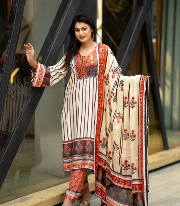 Sequence Salwar Kameez – Embroidered Cotton and Elegant Digital Printed 3-Piece Set – (Style-6727)