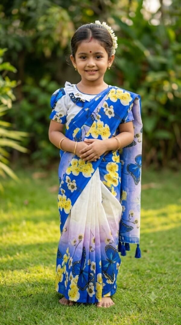 নীল পদ্ম -চান্দেরি সিল্ক রেডিমেড বেবি শাড়ি