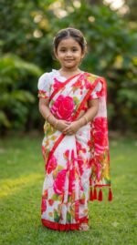 রক্ত গোলাপ-চান্দেরি সিল্ক রেডিমেড বেবি শাড়ি