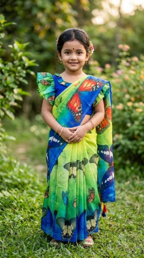 নীলাম্বরী প্রজাপতি -চান্দের সিল্ক রেডিমেড বেবি শাড়ি