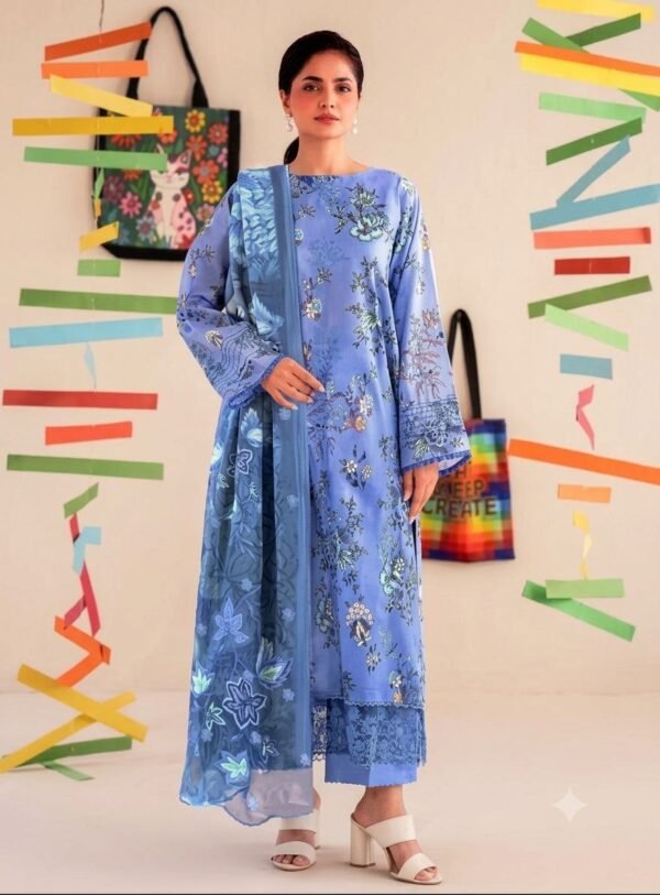 Cool Blue Unstitched Salwar Kameez– Premium Floral Printed Lawn_Style(F-5806)