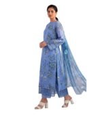 Cool Blue Unstitched Salwar Kameez– Premium Floral Printed Lawn_Style(F-5806) - Image 2