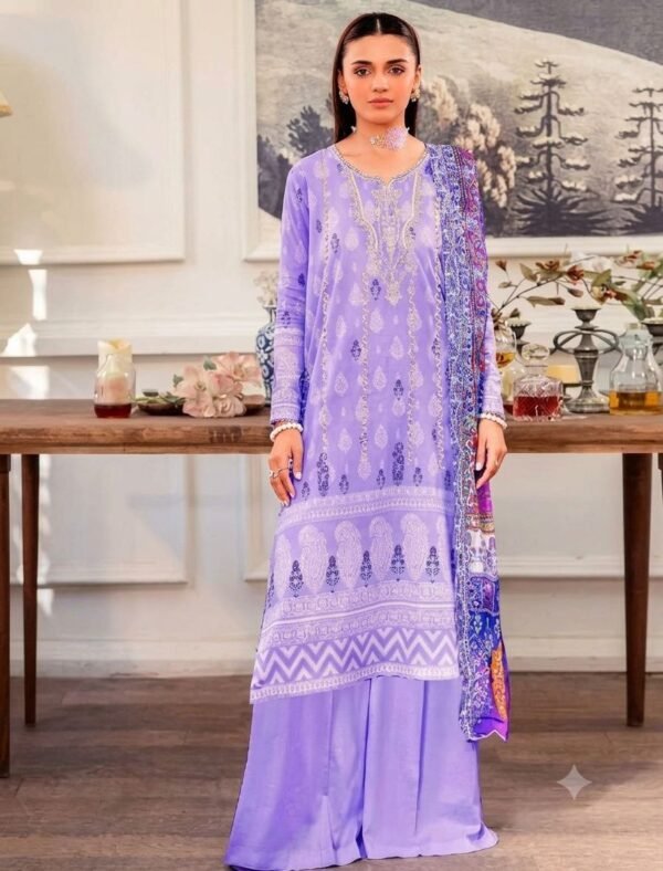 Soft Lavender Embroidered Digital Printed Unstitched Lawn 3 Piece Suit_Style(5710)